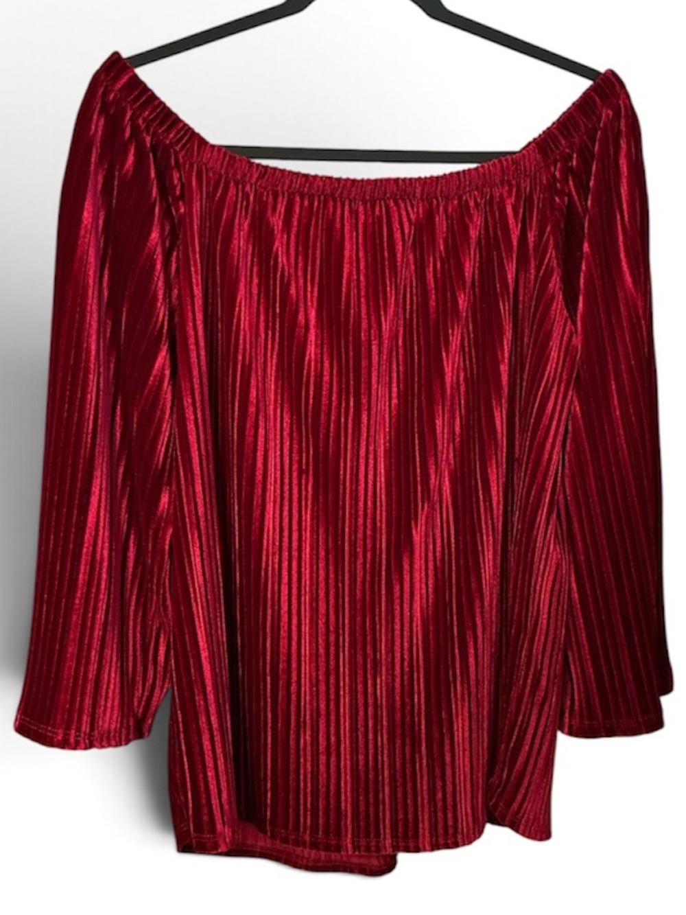 entro Off-the-Shoulder Pleated Wine Red Velvet Tunic Fall Holiday Size Large